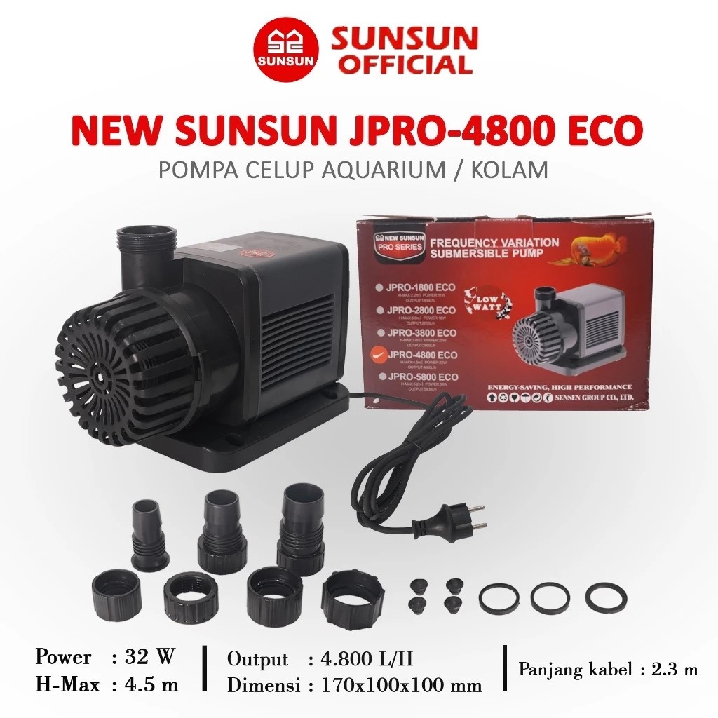New Sunsun Pompa Celup Aquarium/Kolam JPRO-4800 ECO
