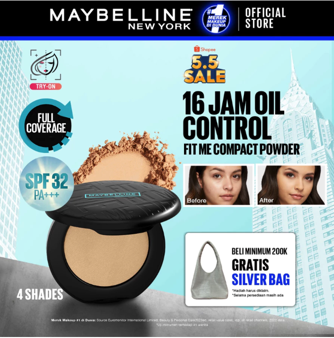 L’Oréal Indonesia Maybelline New York Fit Me Matte+Poreless Powder 16-Hour Oil Control 118 Light Beige