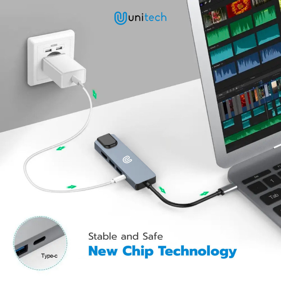 Unitech Indonesia Unitech USB HUB Converter 5in1 Type C HUB 3.0 4K HDMI + LAN