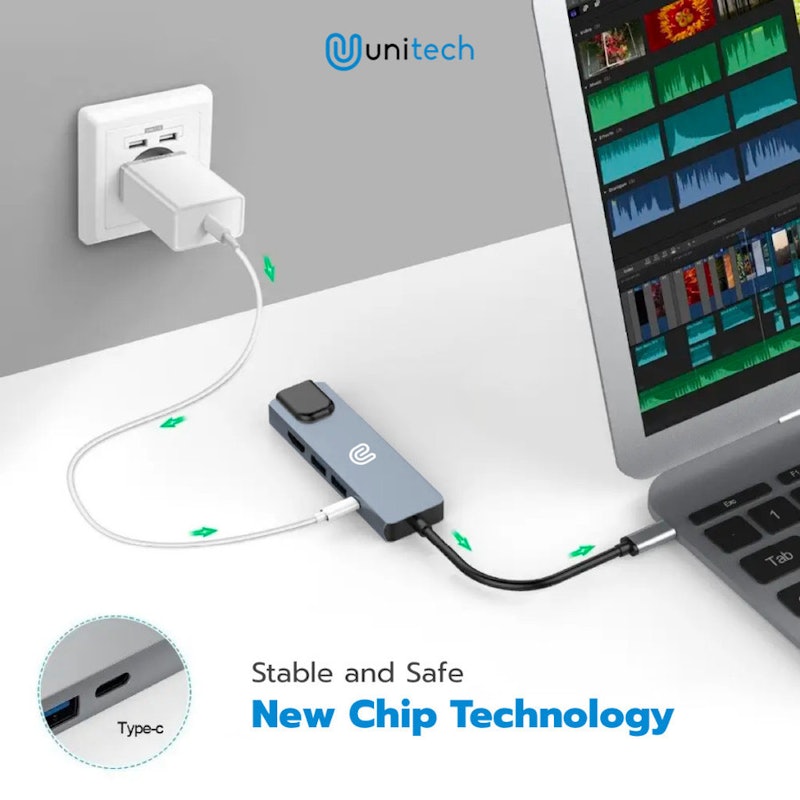 Unitech USB HUB Converter 5in1 Type C HUB 3.0 4K HDMI + LAN 5