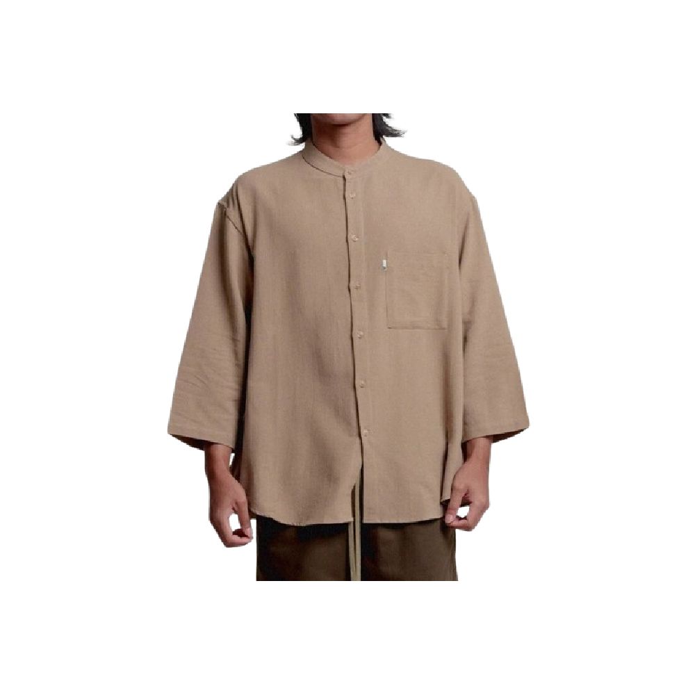 HASIER Linen Band Collar 7/8 Sleeve Shirt