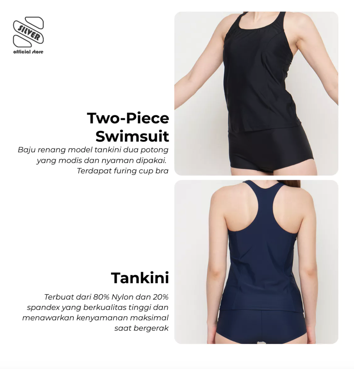 SILVER Tankini Two Pieces Swimsuit UPF 116048170