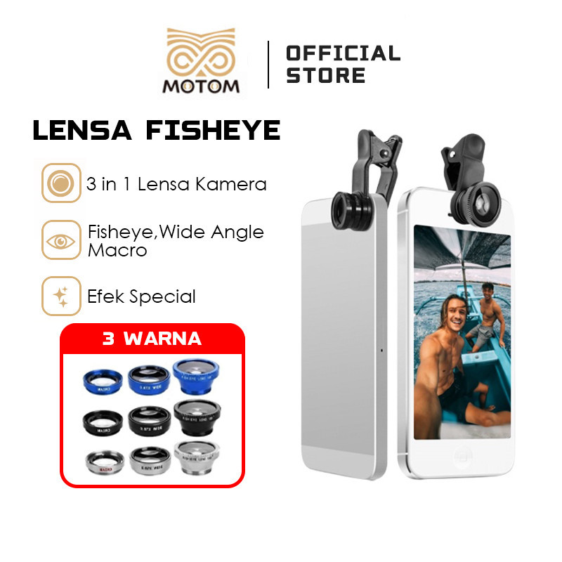 MOTOM 3in1 Lensa Kamera Fisheye Wide Angle