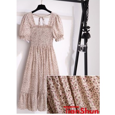 TianShun  Floral Pleated Chest Midi Dress