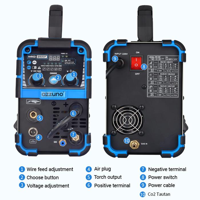 Azzuno 4-in-1 Multiprocess MIG Welder MIG225F
