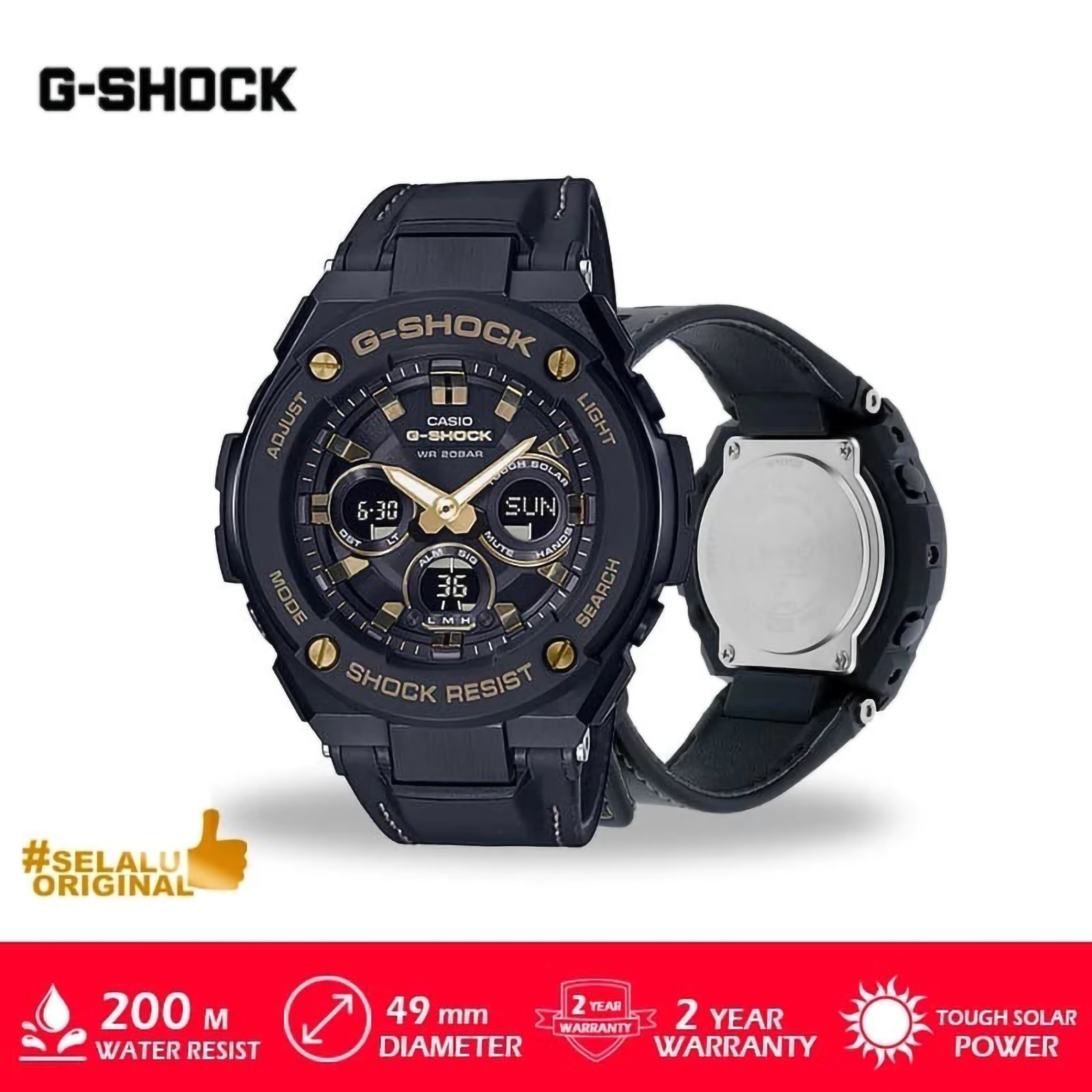 CASIO CASIO G-SHOCK Steel Men Digital Analog Dial Black Leather Strap GST-S300GL-1ADR