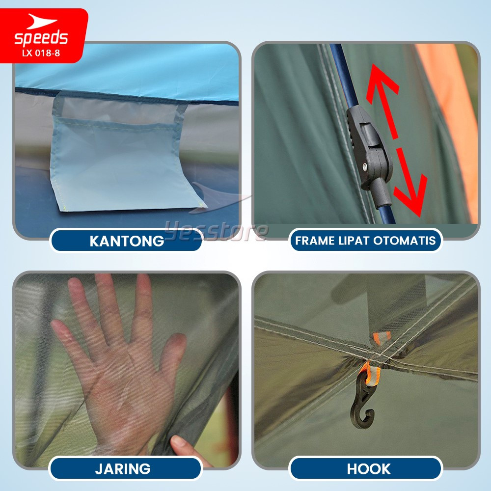 Speeds Indonesia Speeds Tenda Camping 4 Orang Tenda Otomatis Model Piramid  LX 018-08