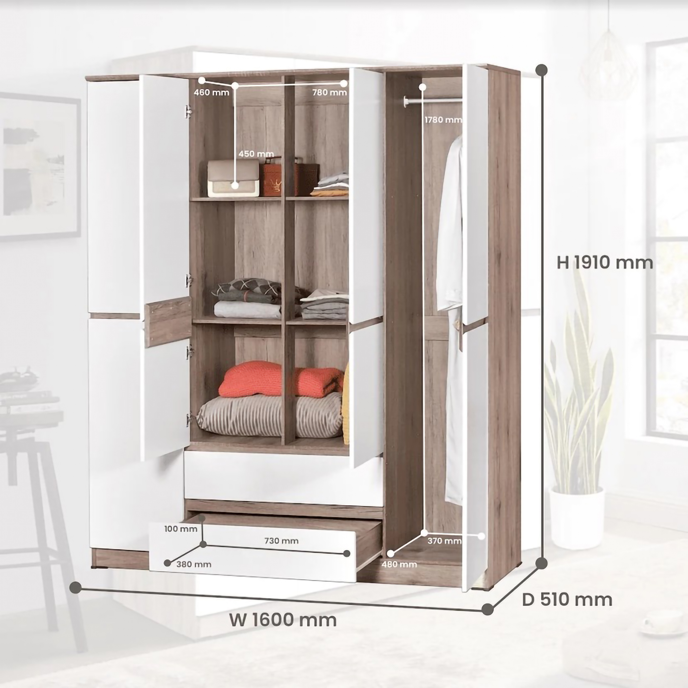  Mobelio Santorini Lemari Pakaian 4 Pintu