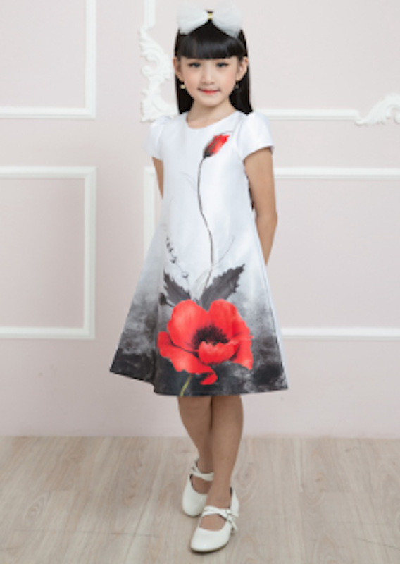 Dress Pesta Anak Satin Bunga Merah 2