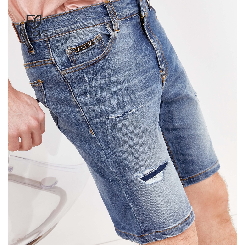 Eldove  Eldove Short Denim Pants Ripped Medium Blue  2071