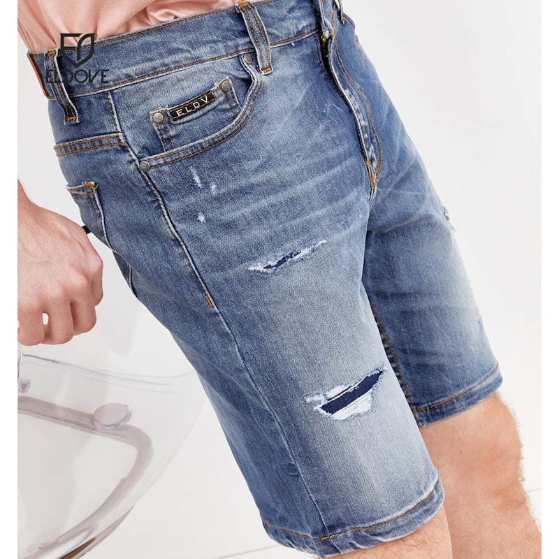 Eldove Short Denim Pants Ripped Medium Blue 2