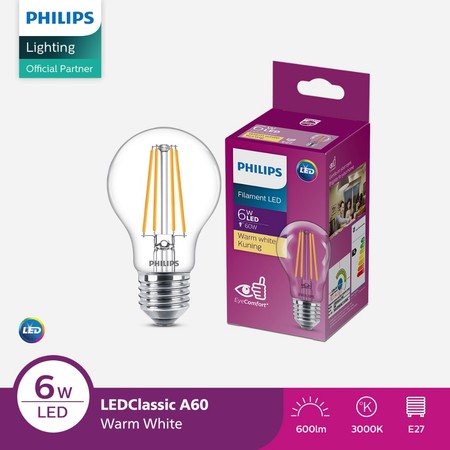 Philips Electronics Nederland B.V. Philips Filament LED Classic Warm White 6W A60