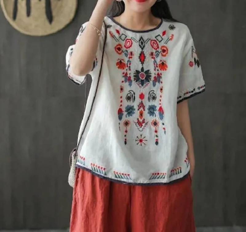 Atasan Lengan Pendek Divya Blouse Bohemian Bordier Etnic 4
