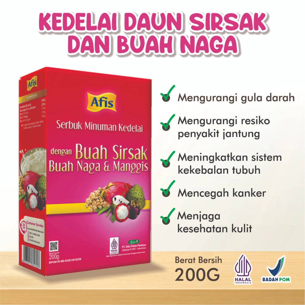 Afis Prima Perdana Afis Serbuk Minuman Kedelai dengan Buah Sirsak Buah Naga & Manggis