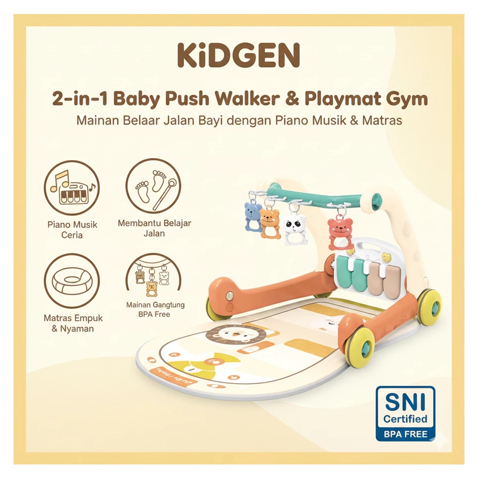 Kidgen 2-in-1 Baby Push Walker & Playmat Gym 2