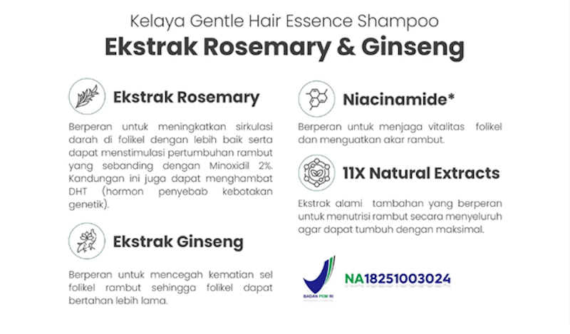 Kelaya Gentle Hair Essence Shampo Rosemary & Ginseng Extract 4