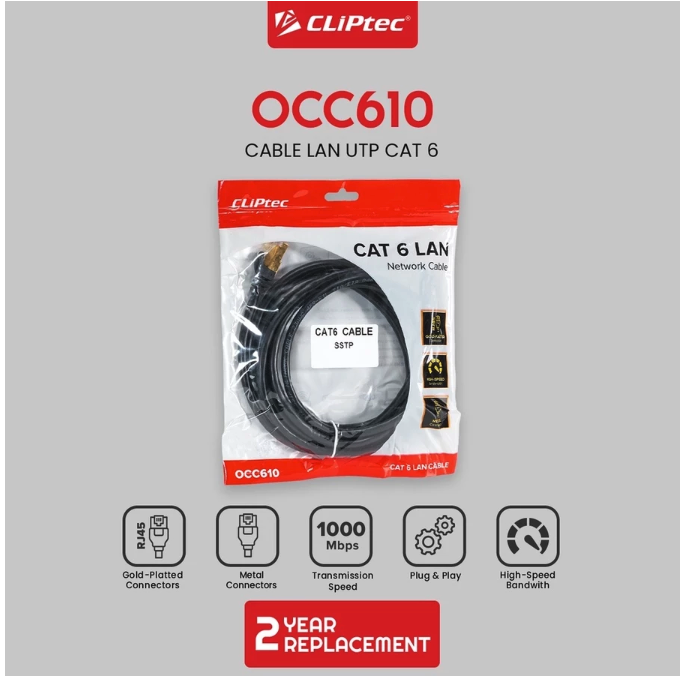 Cliptec Technology Cliptec Cable Lan UTP CAT6 Gold Plated 10 meter OCC610