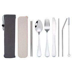 Set 9 Isi Sedotan Garpu Sendok Sumpit Pisau Stainless Travel