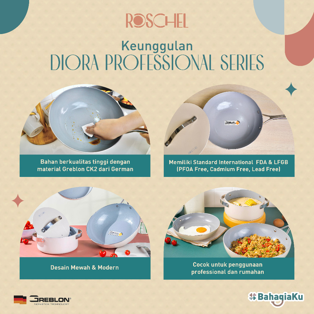 Roschel Roschel Diora Professional Wok Pan + Lid 28 cm