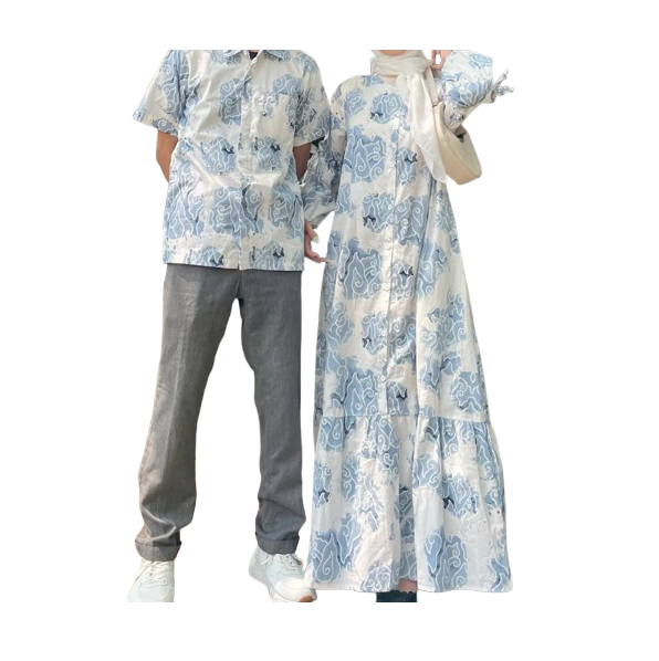 Batik Trusmi Set Couple Mega Mendung Bumi Pita Biru