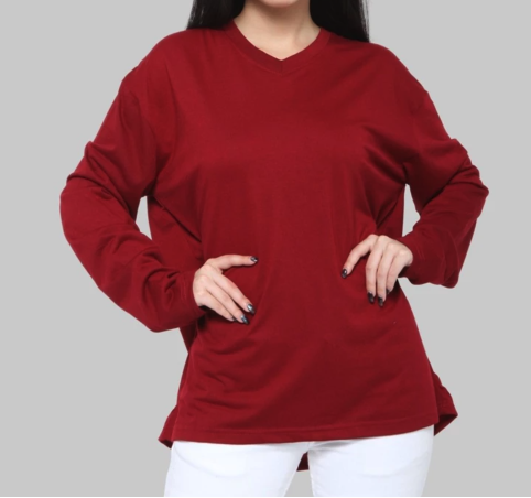 Monellina Kaos Oversize Wanita Lengan Panjang V-Neck Polos