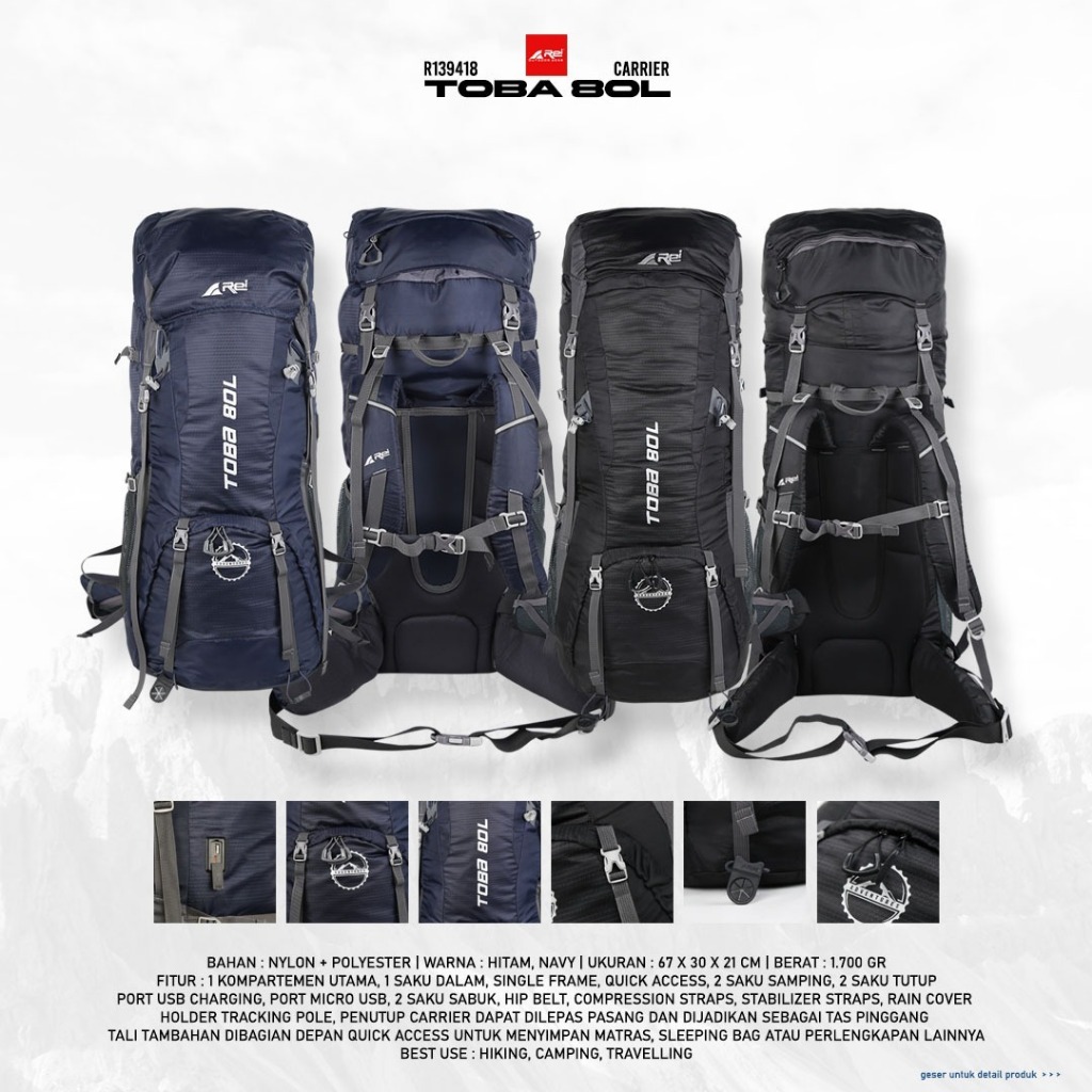 Trackerindo Anugerah Sejahtera Arei Outdoorgear Carrier Toba 80 Liter 
