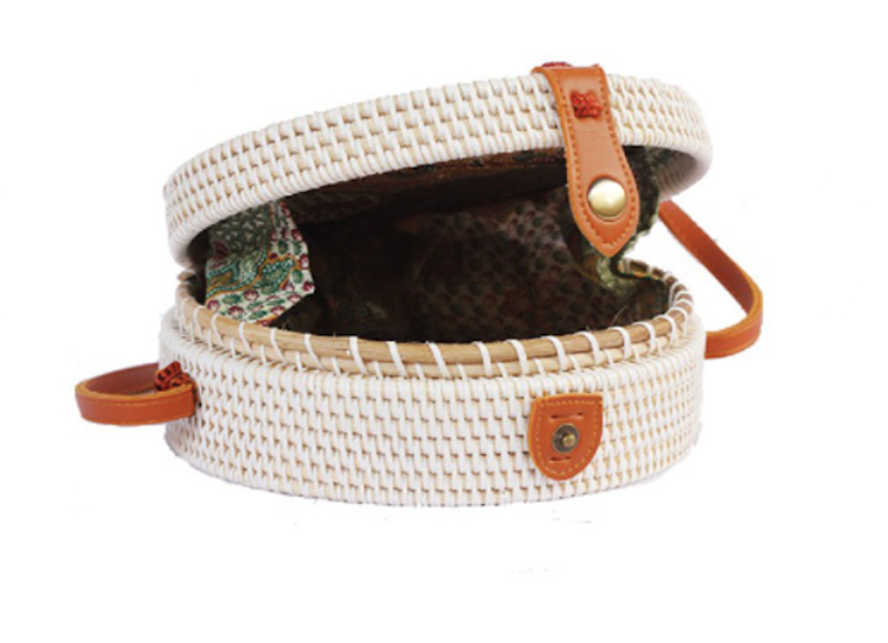 Tas Rotan Bali Bulat Lukis Decoupage Motif Bunga 2