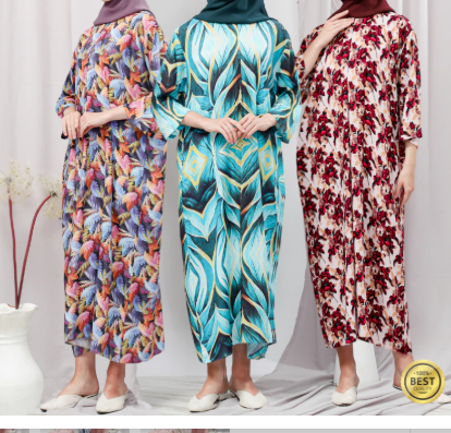  Chils Daster Dress Motif Mewah Lengan 3/4