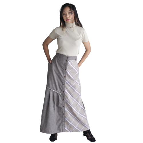 Rok Panjang Wanita Warna Abu Hijau Motif Kotak RK170