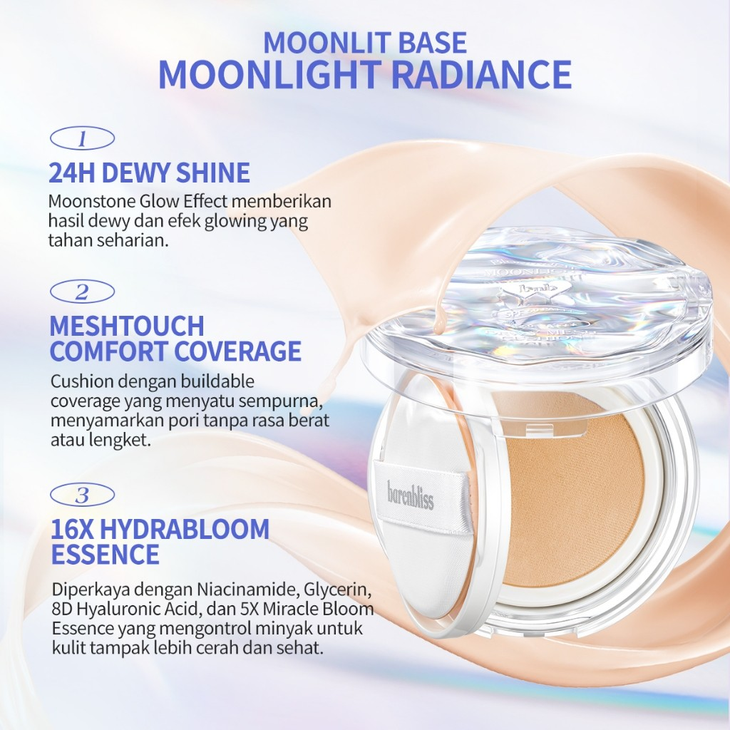 HEBE Beauty Style Barenbliss Bloomdew Moonlight Dewy Mesh Cushion SPF 50+ PA+++ MW1 Gardenia