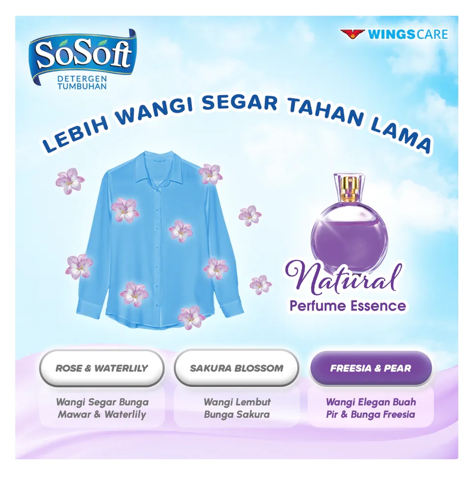 Wings SoSoft Deterjen Cair Freesia & Pear Botol 