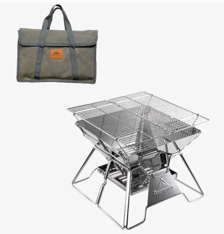 Campingmoon  Stainless Steel Portable Camping Fire Pit Foldable Wood Burning Grill 14-inch with Carrying Bag MT-2