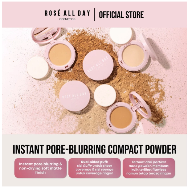 Rose Cosmetics International Rosé All Day The Realest Lightweight Compact Powder Medium