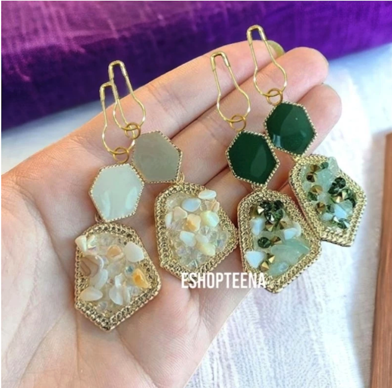 Anting Hijab Segi 5 Diamond Batu Warna Peniti 2