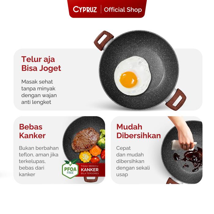 Cypruz Wok Pan & Lid Grey Marble Series  3