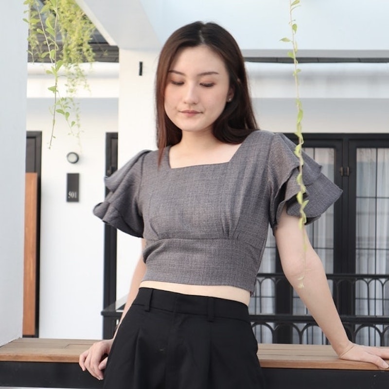 Femei Outer Blouse Slit Back Self Tie Wrap Crop Top 2
