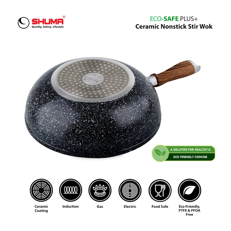 SHUMA Eco-Safe Plus Nonstick Ceramic Stir Wok 24 cm 2