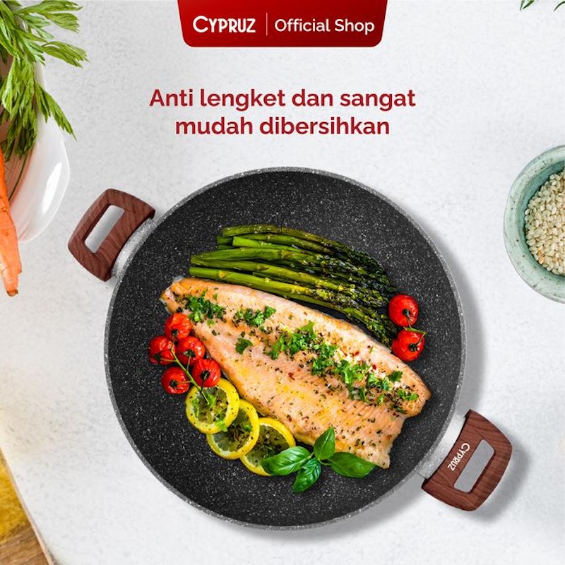 Cypruz Wok Pan & Lid Grey Marble Series 5