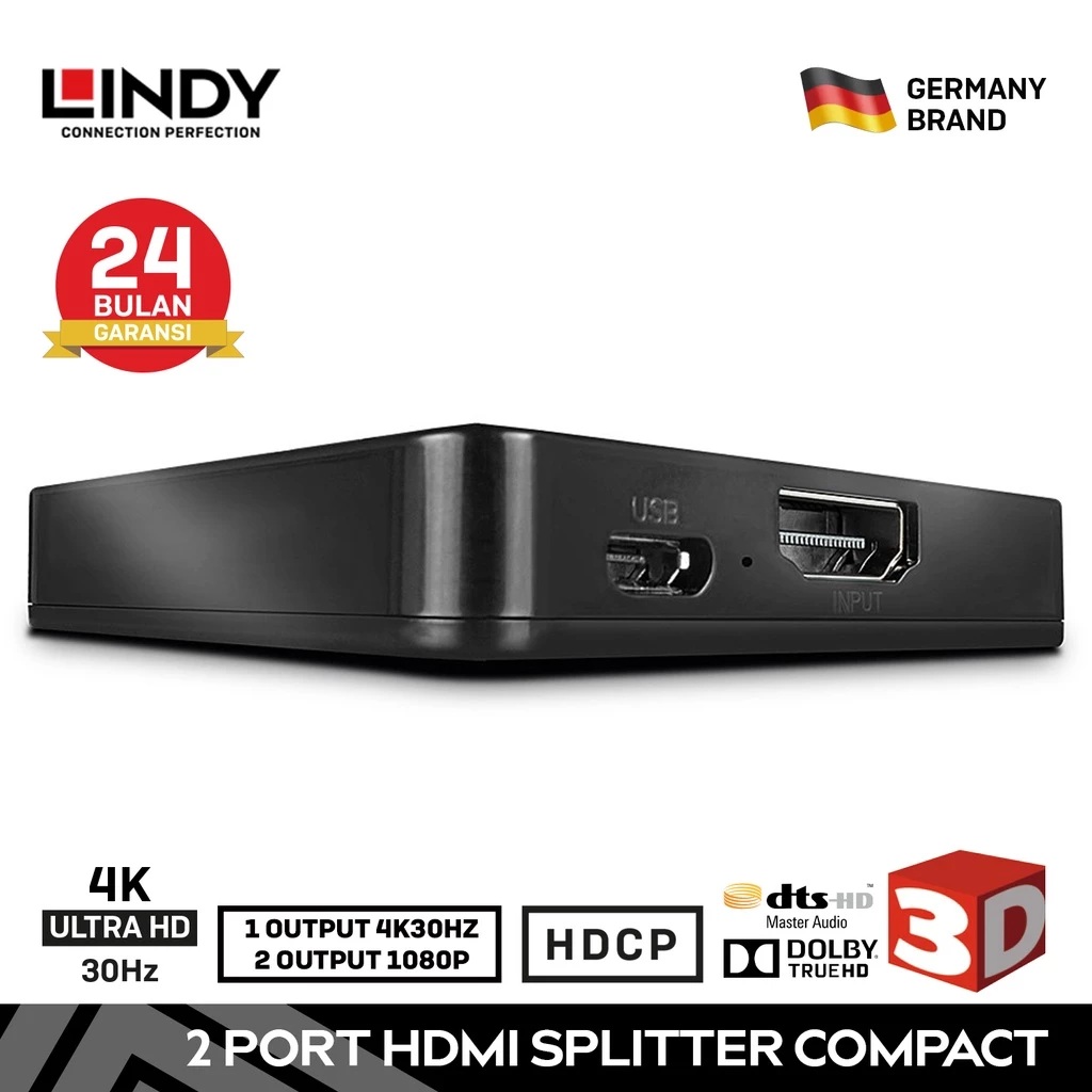 LINDY 2 Port HDMI 1.4 10.2G Splitter Compact 3