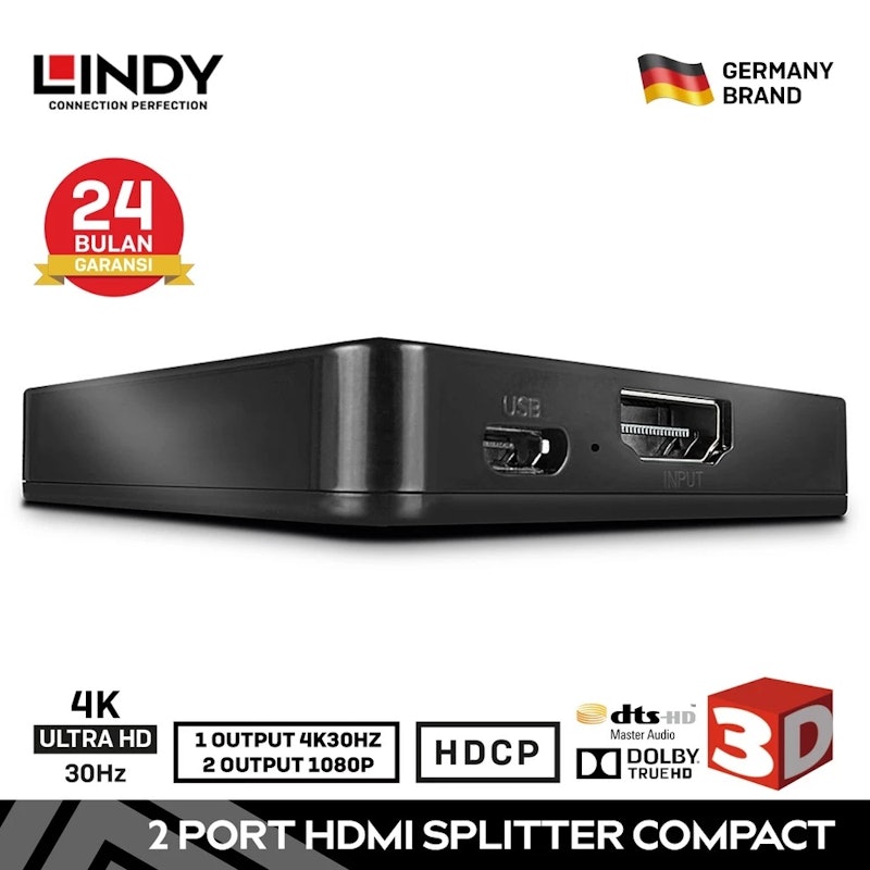 LINDY 2 Port HDMI 1.4 10.2G Splitter Compact 3