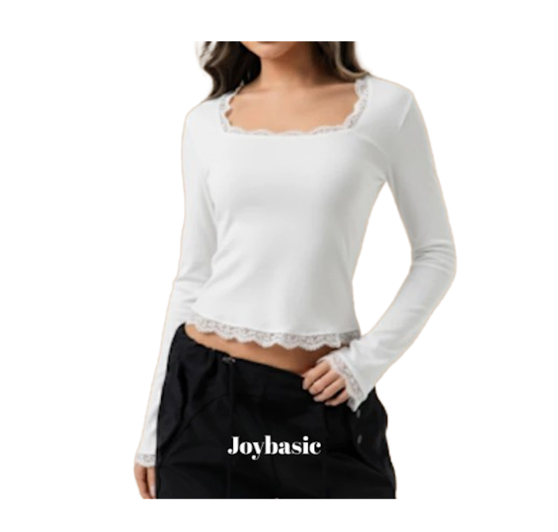 Joybasic Square-Cut Lacey Fitted Flare Longsleeve Top 1