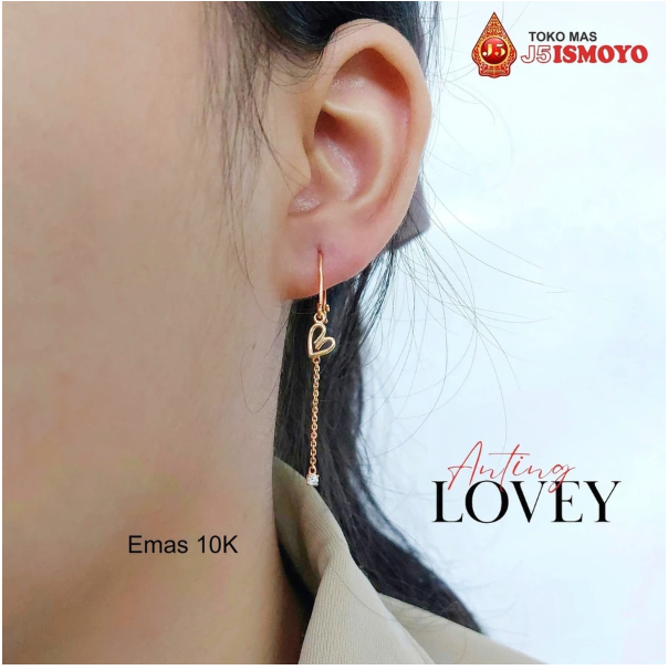  J5 Ismoyo Anting Emas Mas Asli 10K Model Panjang Lovey