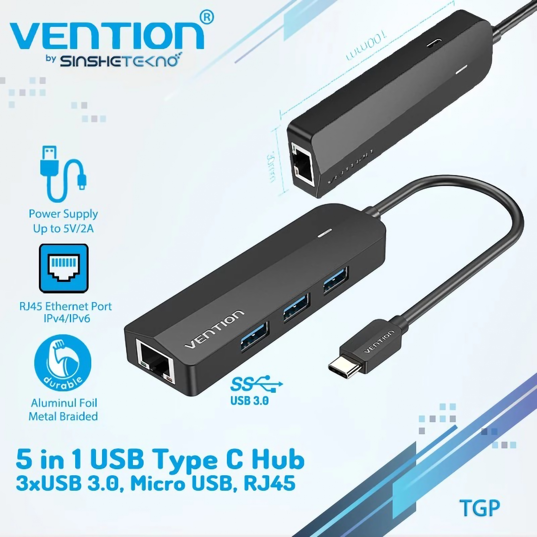 Vention International VENTION Type C USB Hub with LAN and Micro USB Power Supply TGP
