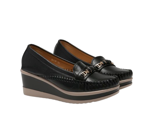 JOANNE Closed Toe Wedges Shoes ｜ Hitam