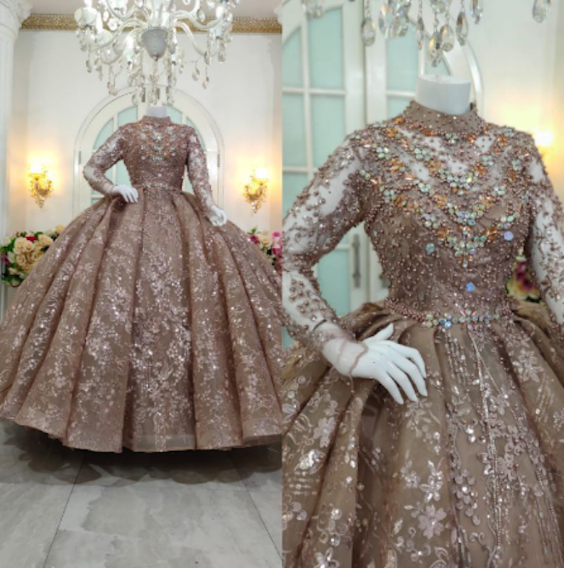 Gaun Pengantin Barbie Gotik Mewah Berekor 4