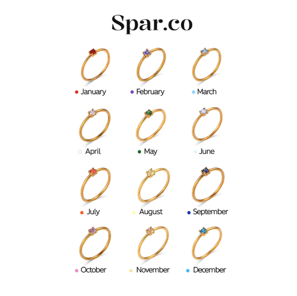 Spar.co Cincin Titanium Emas dengan Permata Birth Stone SP-AAC1234