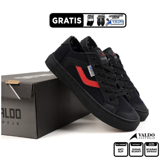  Valdo Footwear Parvo Sepatu Skater Hitam Lis Merah HM0701