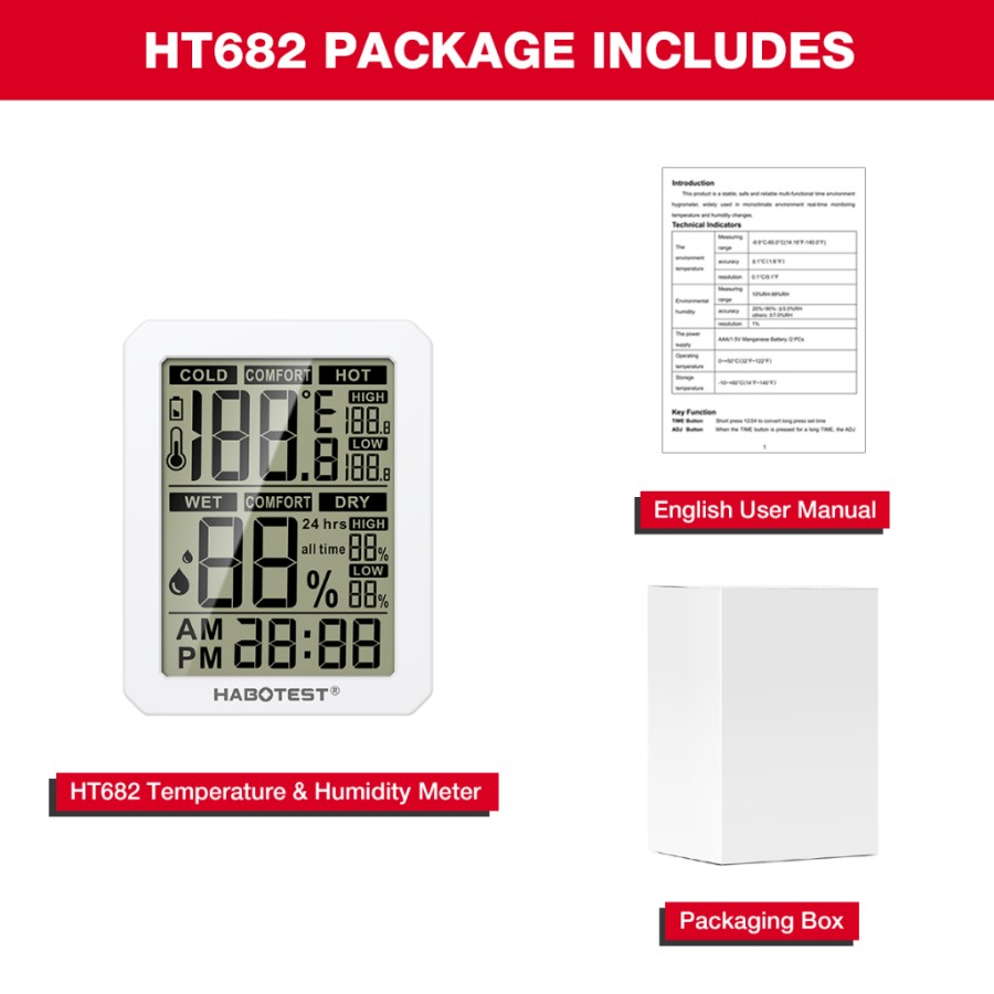 Dongguan Habotest Instrument Technology HABOTEST Hygrometer Thermometer Humidity Meter  HT682