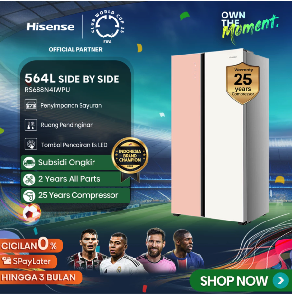 Hisense Distribution Limited Hisense 564L Kulkas Side by Side Refrigerator RS688N4IWPU