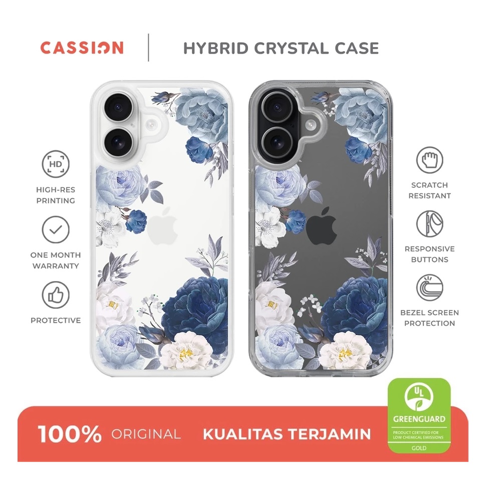 Global Gelora Inovatif Cassion Hybrid Crystal Case iPhone Blue Flowers